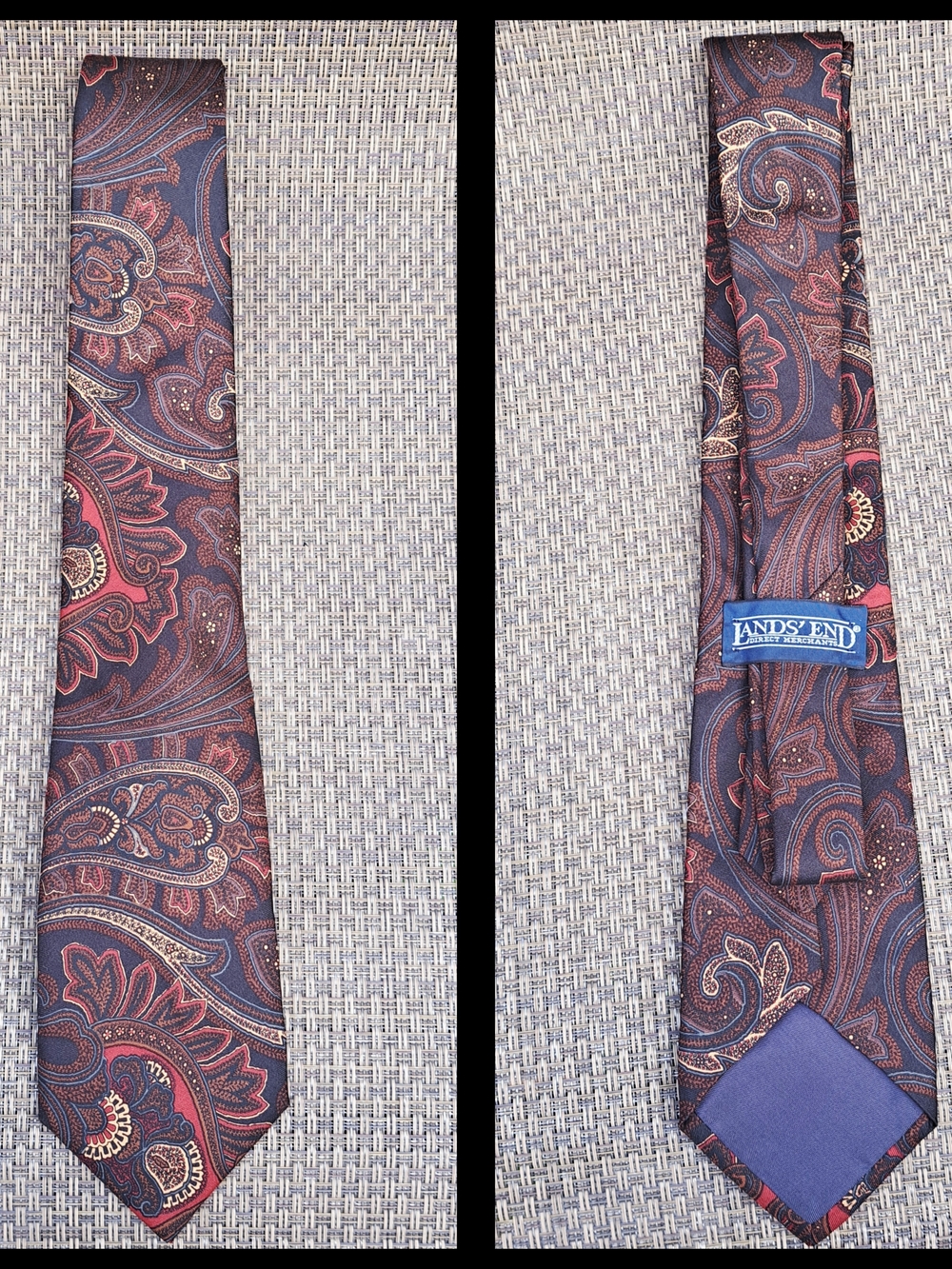 Lands' End Paisley Silk Tie in Navy, Burgundy & Cream